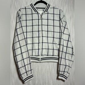 Ashley By 26 International Black and White Plaid Bomber Jacket